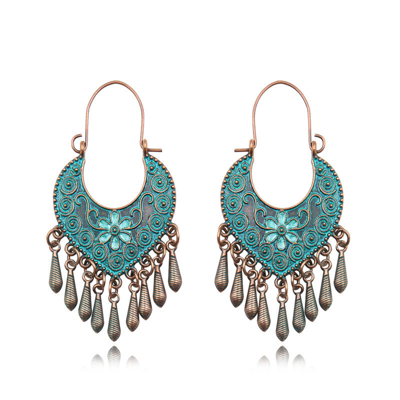 Retro Leaf Geometric Rhinestone Earrings