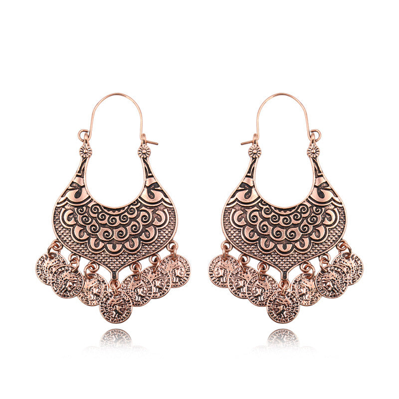 Retro Leaf Geometric Rhinestone Earrings