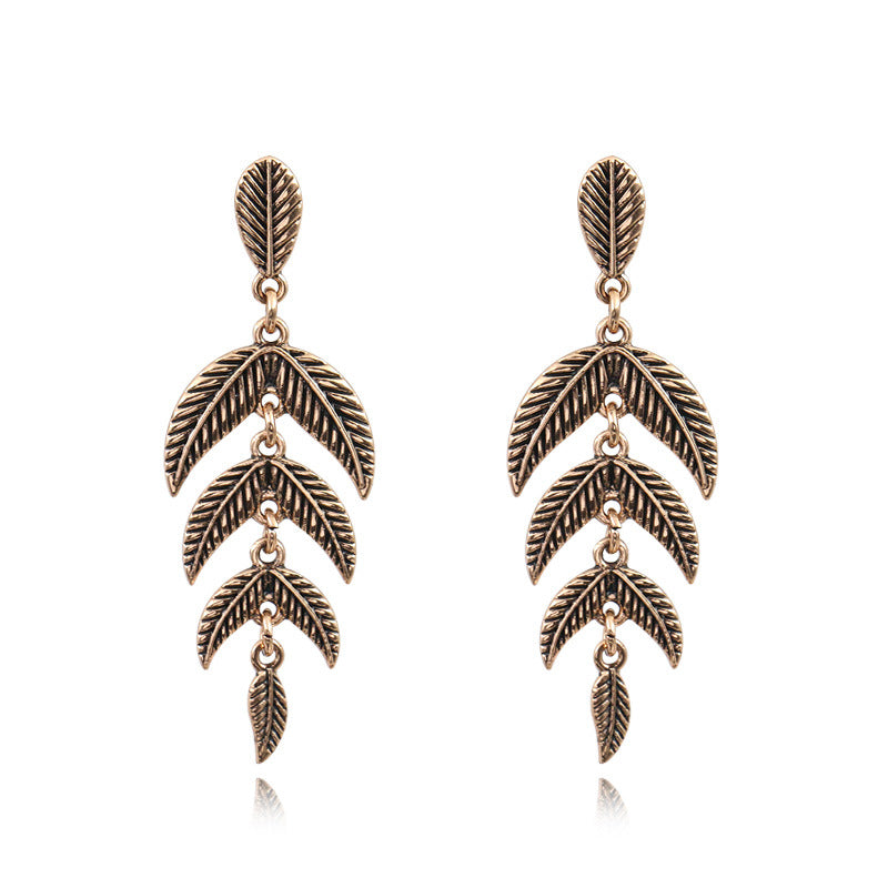 Retro Leaf Geometric Rhinestone Earrings