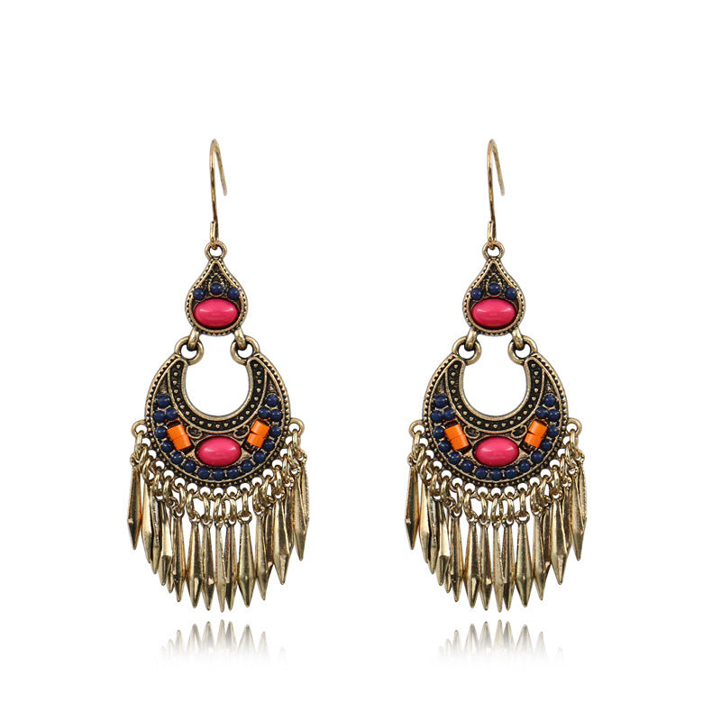 Retro Leaf Geometric Rhinestone Earrings