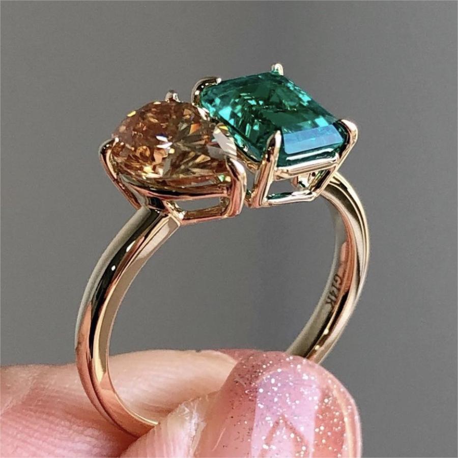 Double Main Stone Zircon Square Stone Ring