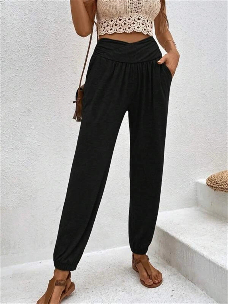 Casual Loose Pocket Ankle-tied Trousers