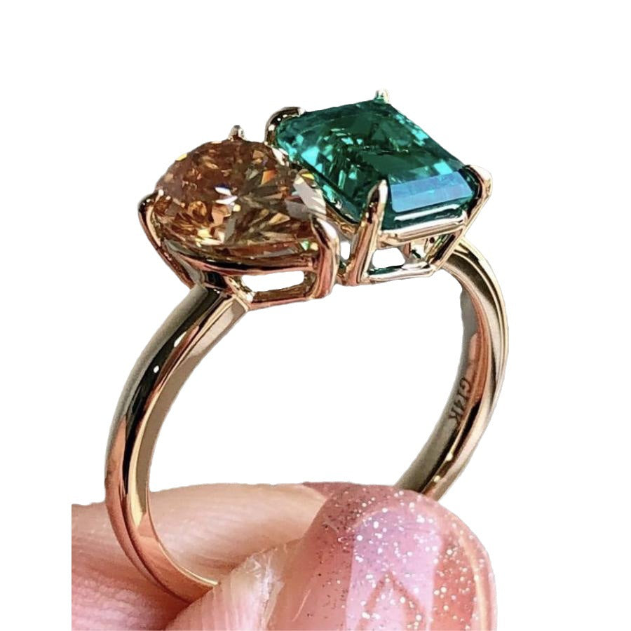 Double Main Stone Zircon Square Stone Ring