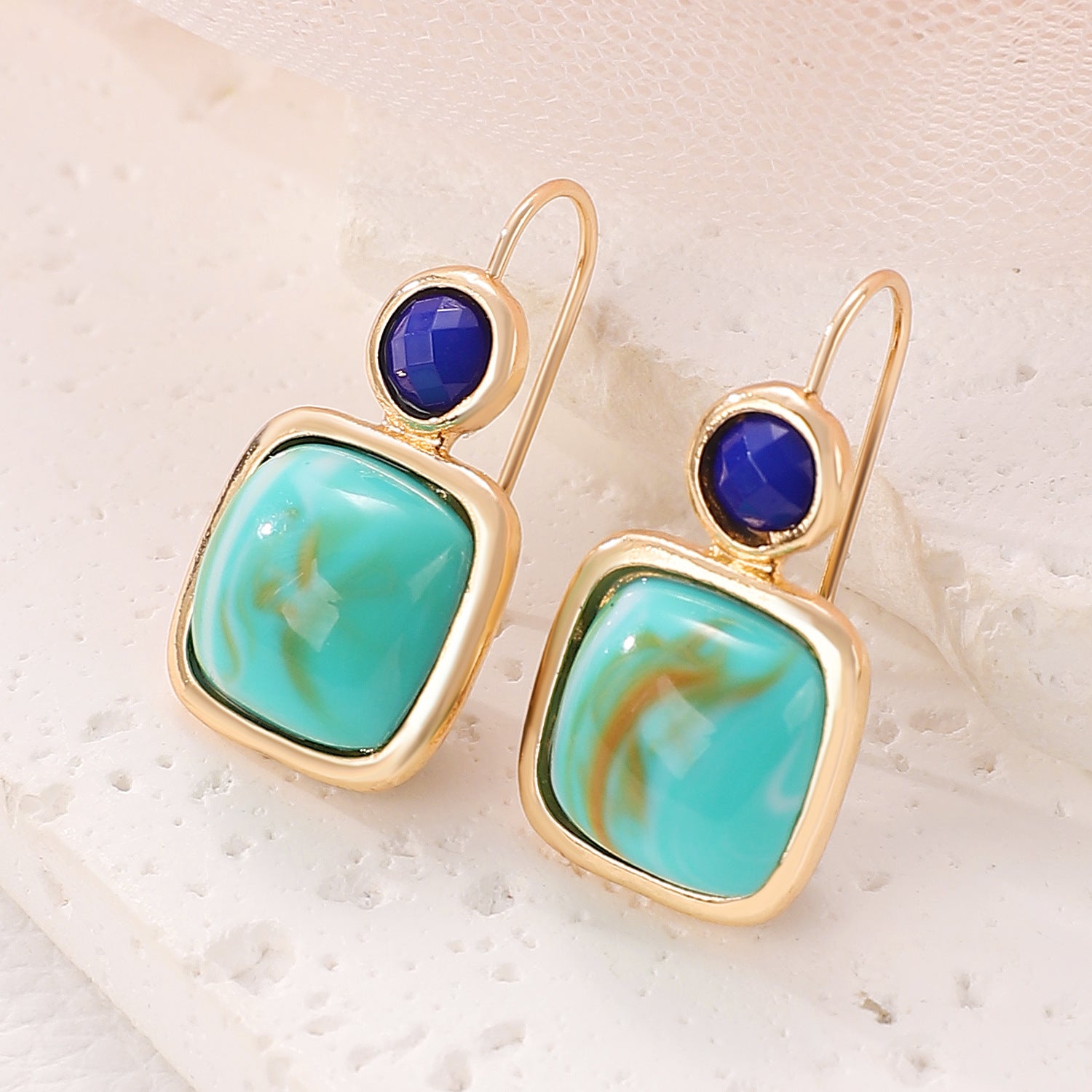 Geometric Square Turquoise Earrings