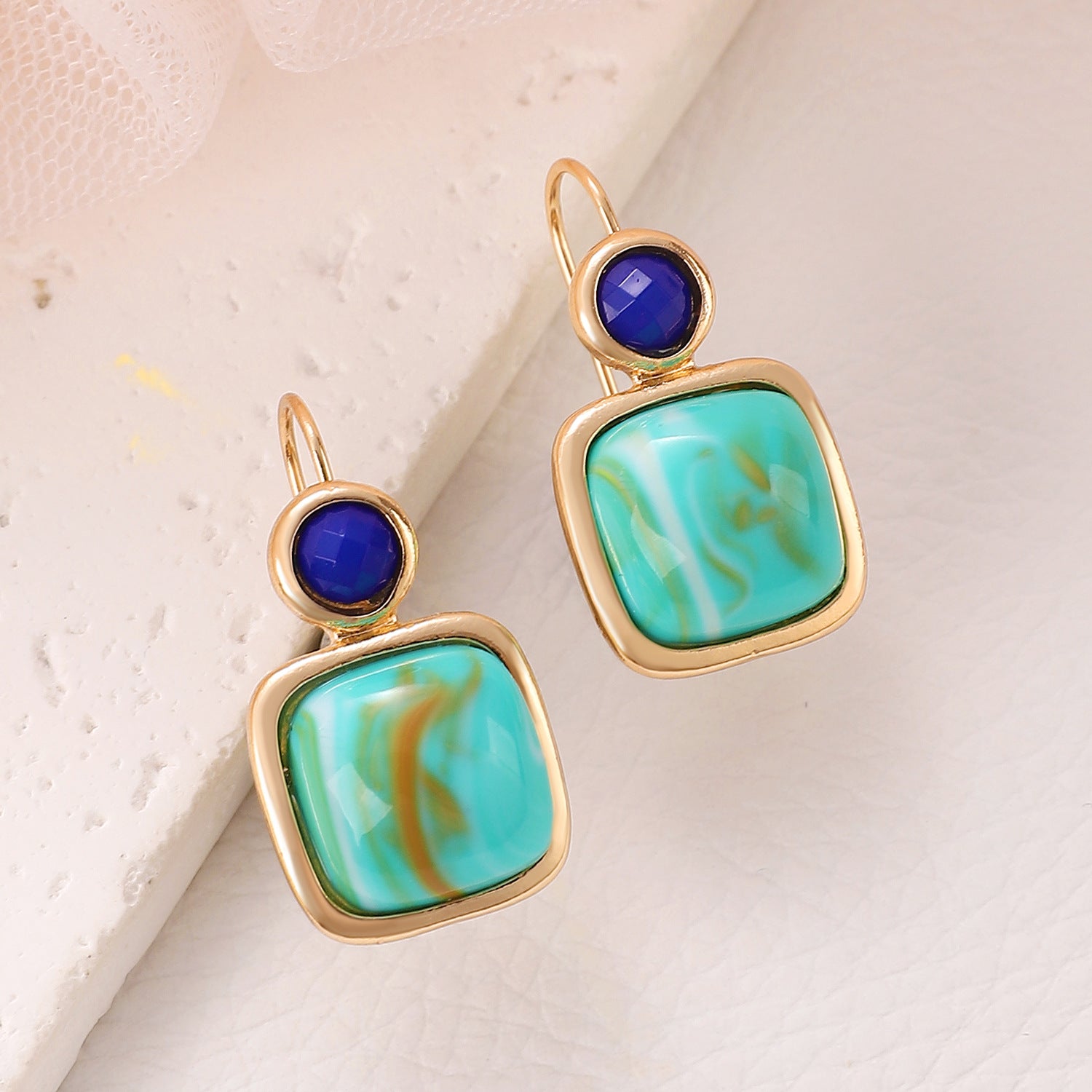 Geometric Square Turquoise Earrings