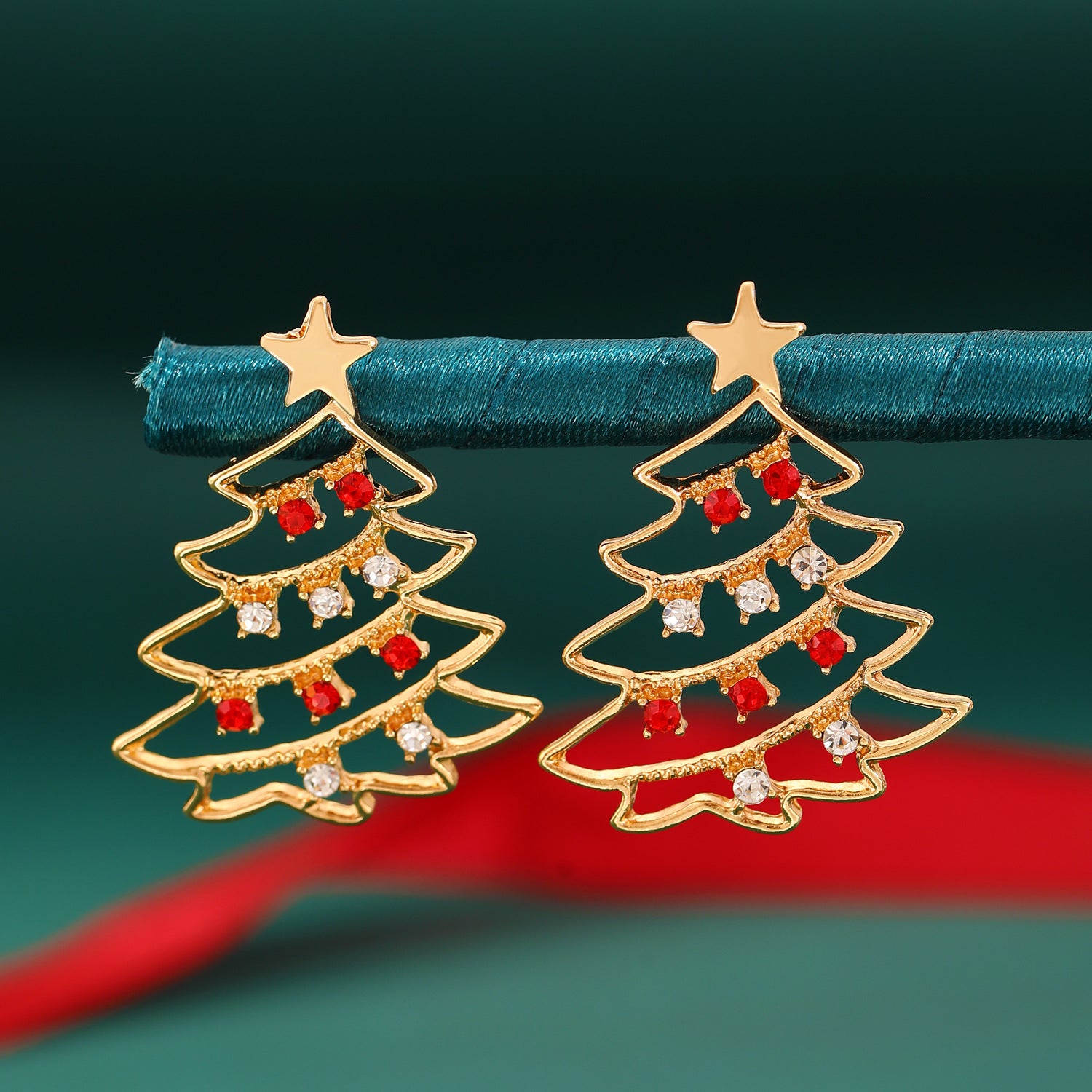 Tree Zircon Christmas Earrings