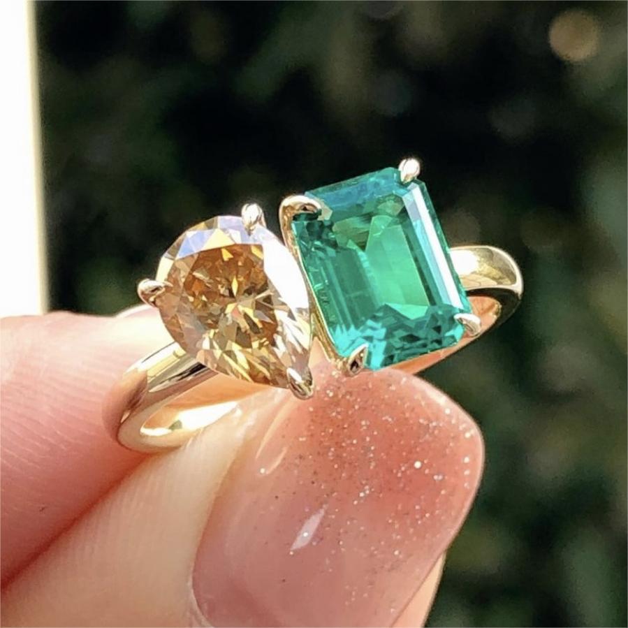 Double Main Stone Zircon Square Stone Ring