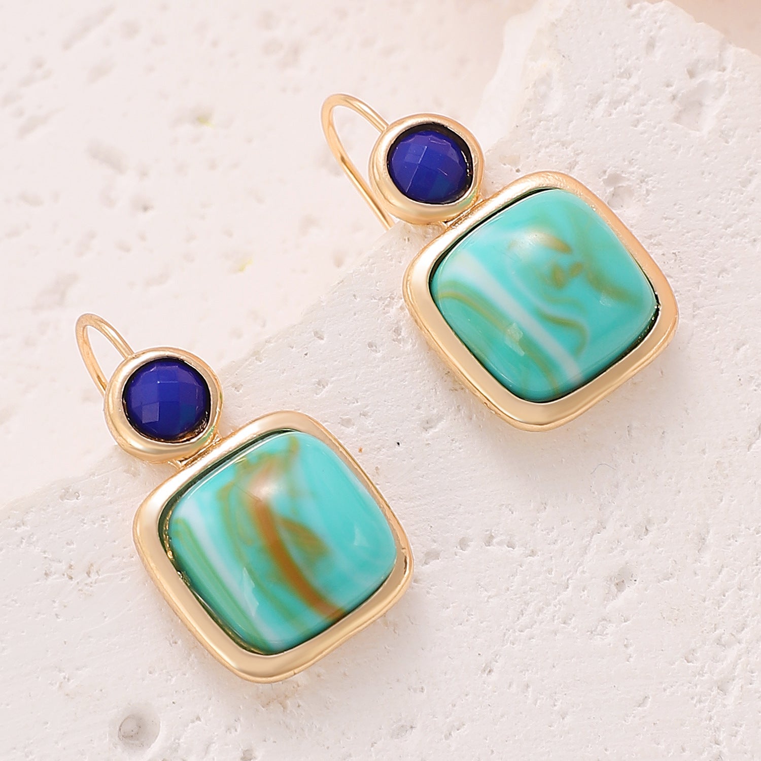 Geometric Square Turquoise Earrings