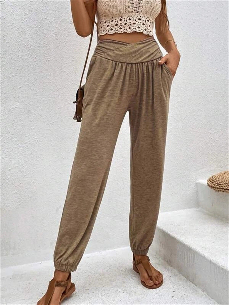 Casual Loose Pocket Ankle-tied Trousers