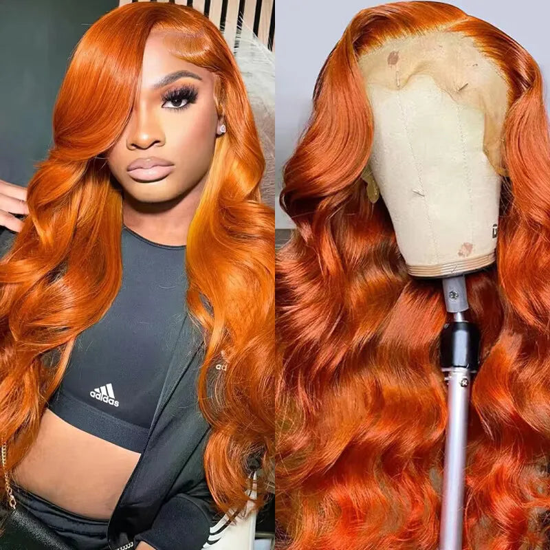 Orange Ginger Body Wave HD Transparent Human Hair Wigs
