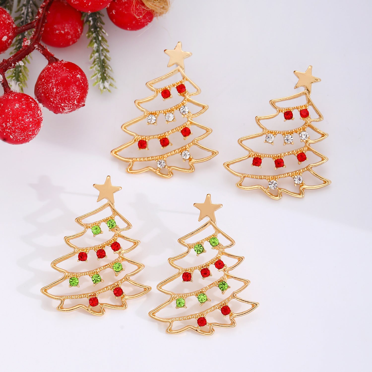 Tree Zircon Christmas Earrings