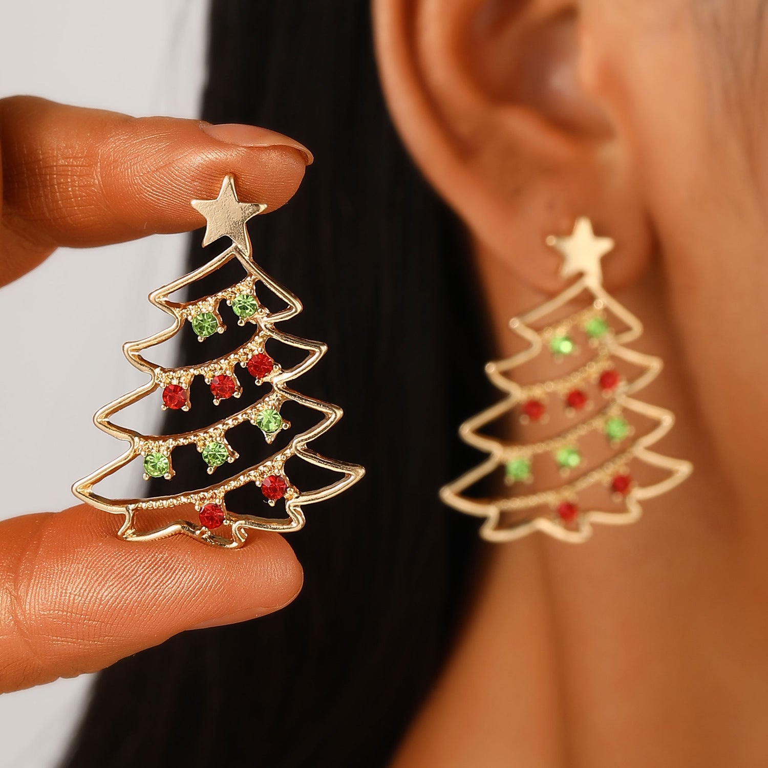Tree Zircon Christmas Earrings