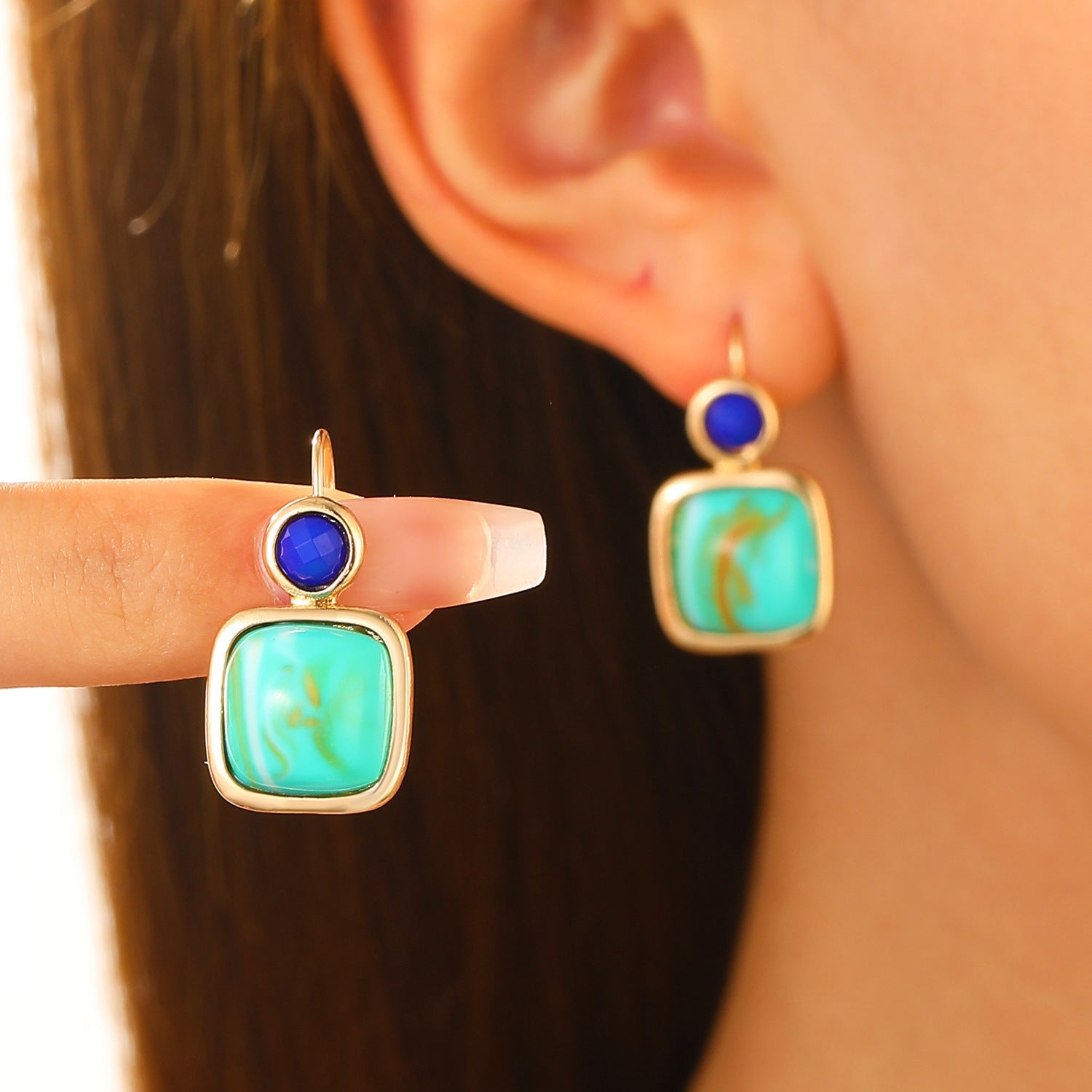 Geometric Square Turquoise Earrings