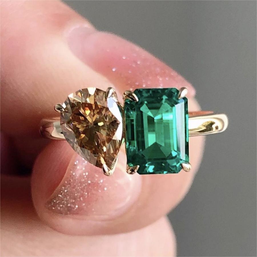 Double Main Stone Zircon Square Stone Ring