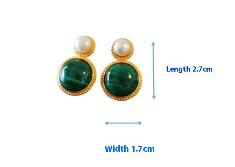 Green Malachite Pearl Stud Earrings