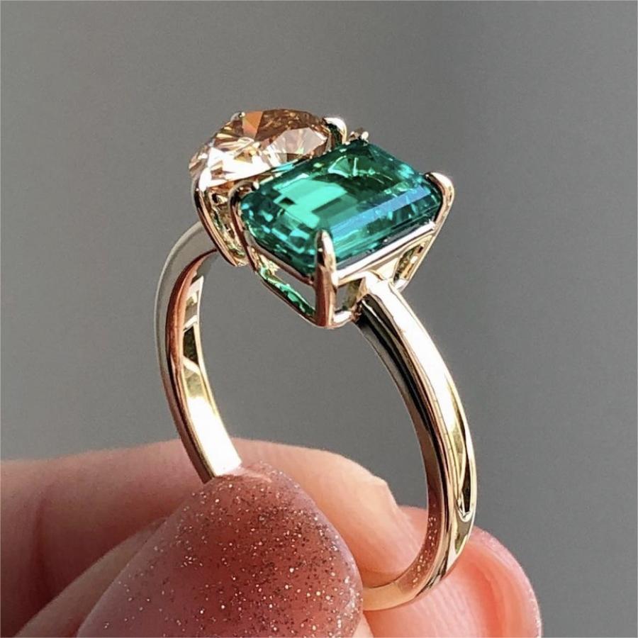 Double Main Stone Zircon Square Stone Ring