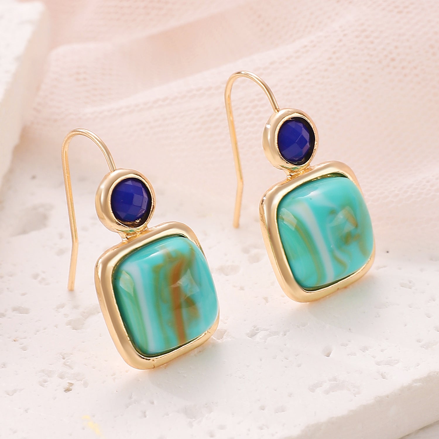 Geometric Square Turquoise Earrings